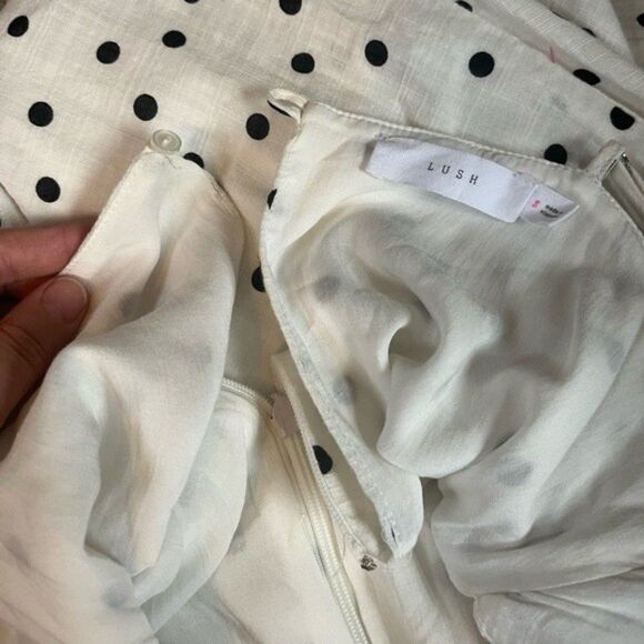 Lush Ivory Black Polka Dot Crossover Wrap Dress Size Small - Picture 6 of 13